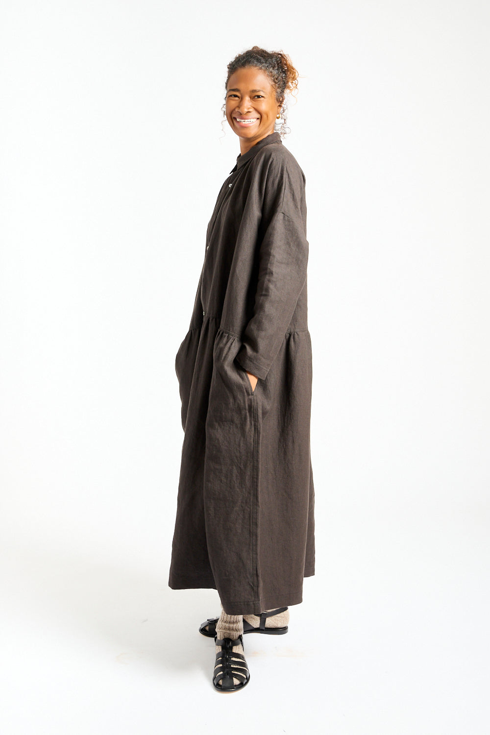 Woven Linen Dress in Black