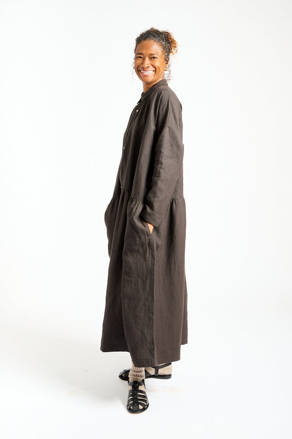 Woven Linen Dress in Black