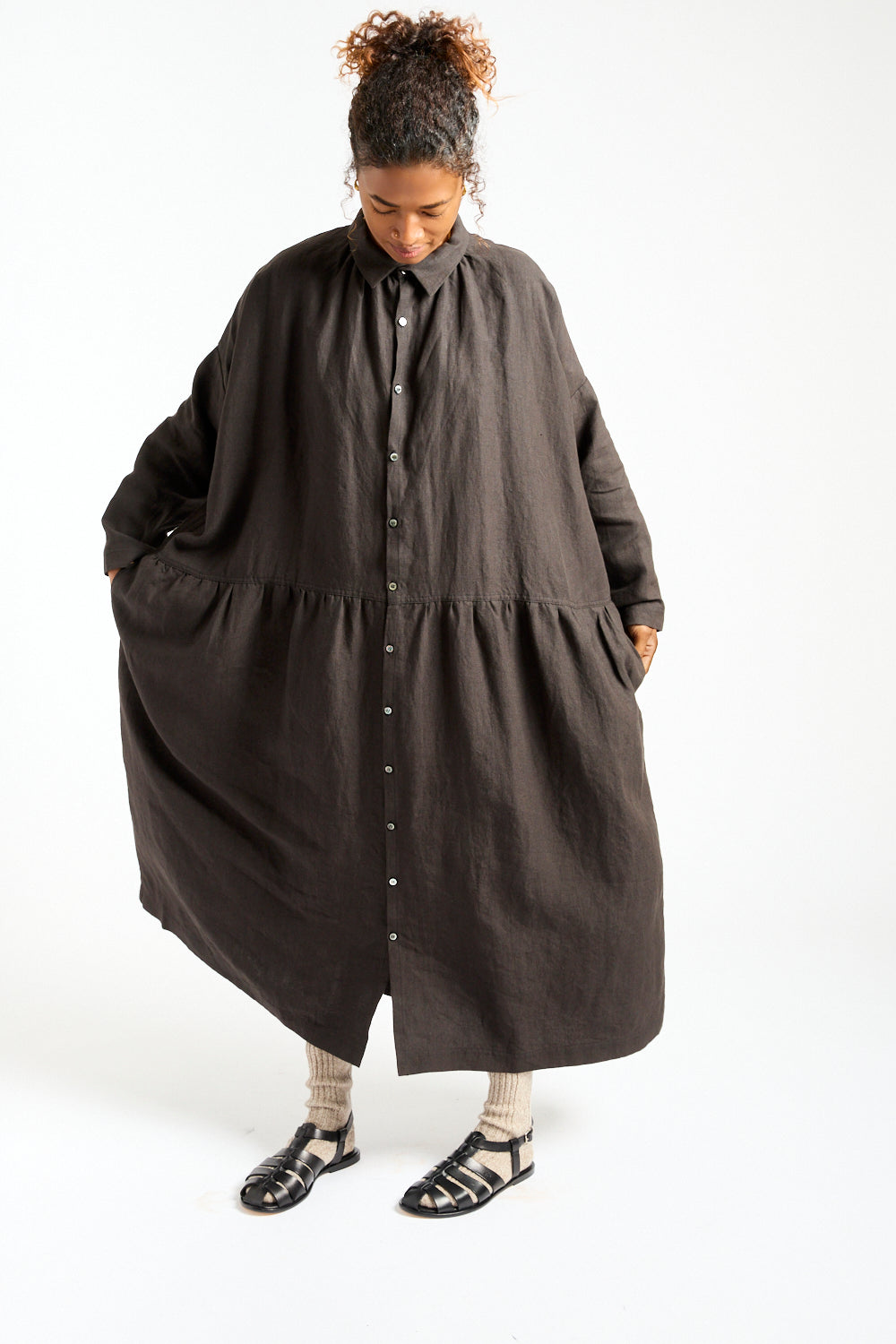 Woven Linen Dress in Black