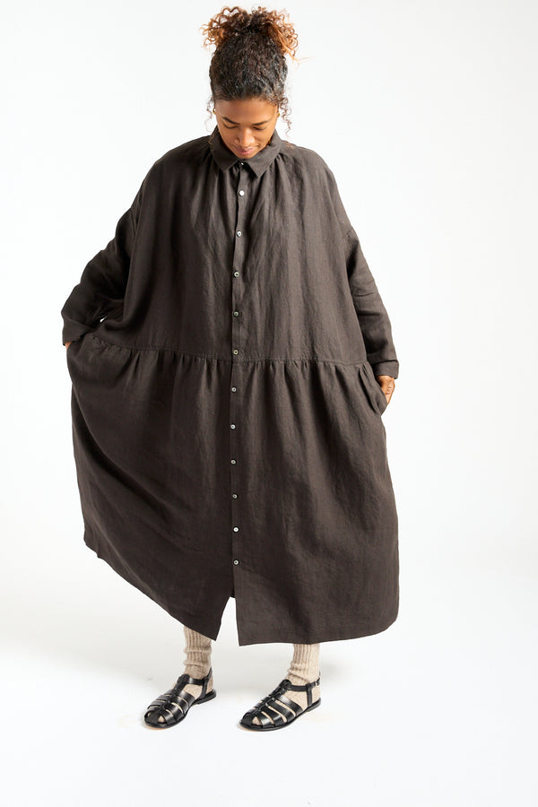 Woven Linen Dress in Black