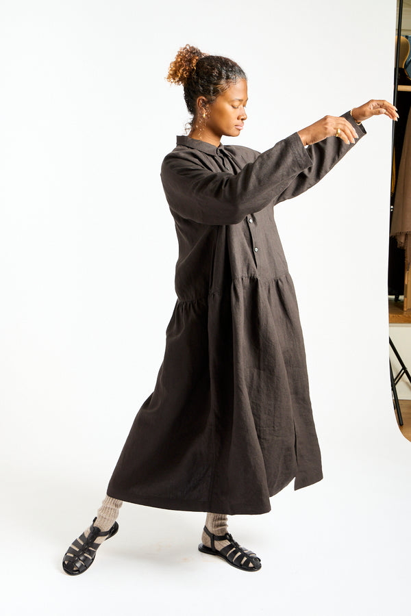 Woven Linen Dress in Black