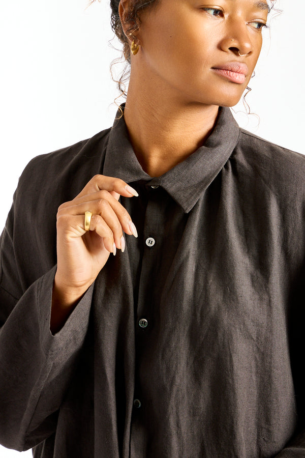 Woven Linen Dress in Black