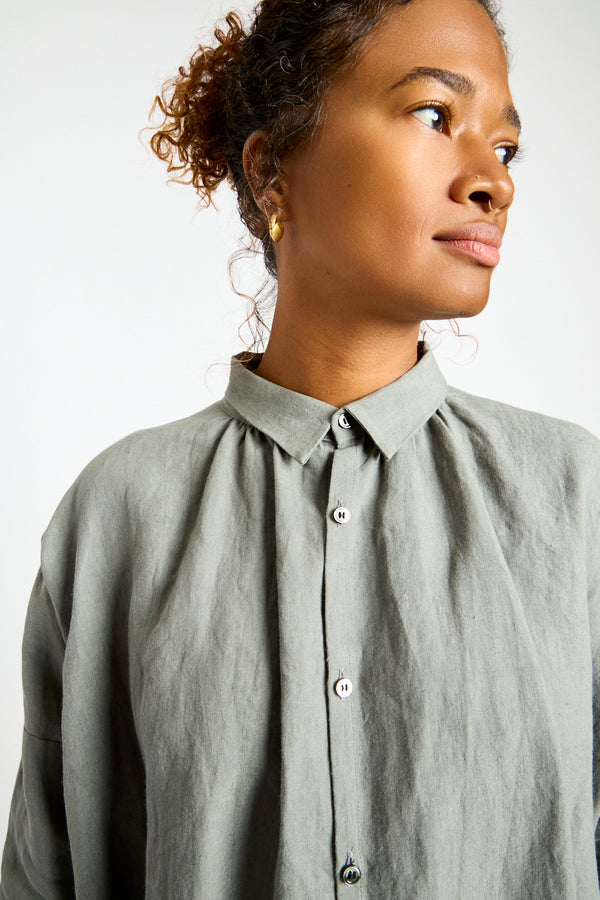 Woven Linen Shirt in Khaki