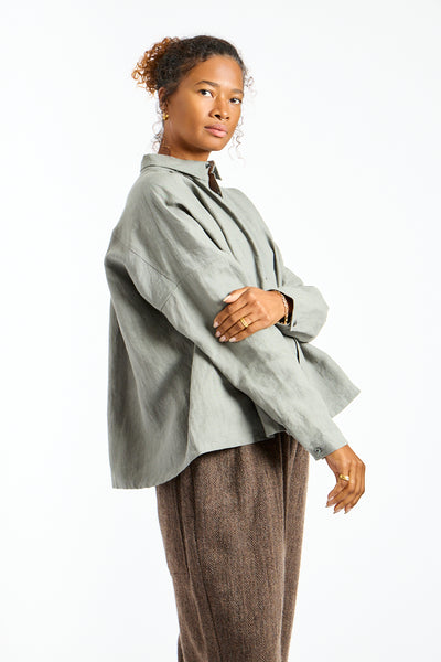 Woven Linen Shirt in Khaki