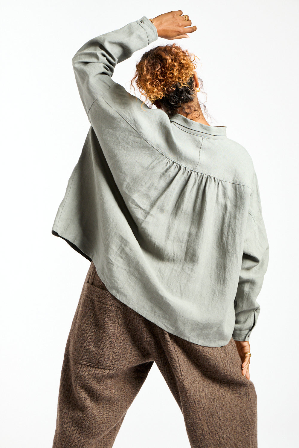 Woven Linen Shirt in Khaki