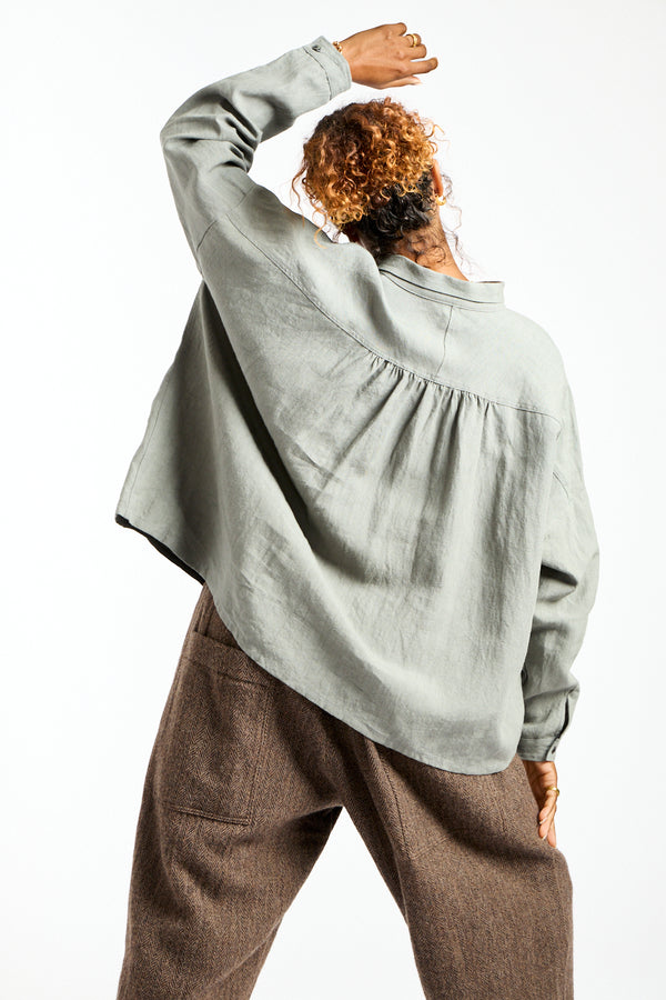 Woven Linen Shirt in Khaki