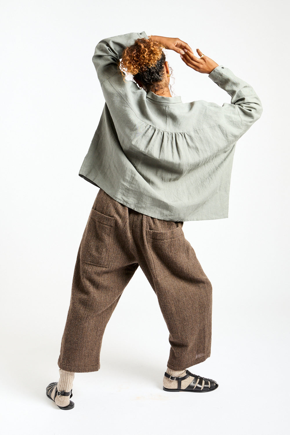 Woven Linen Shirt in Khaki