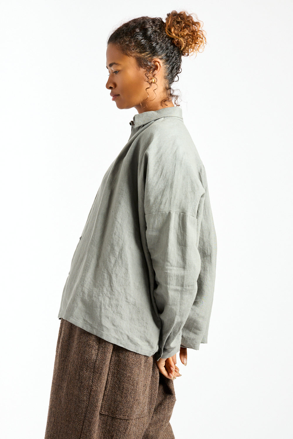 Woven Linen Shirt in Khaki