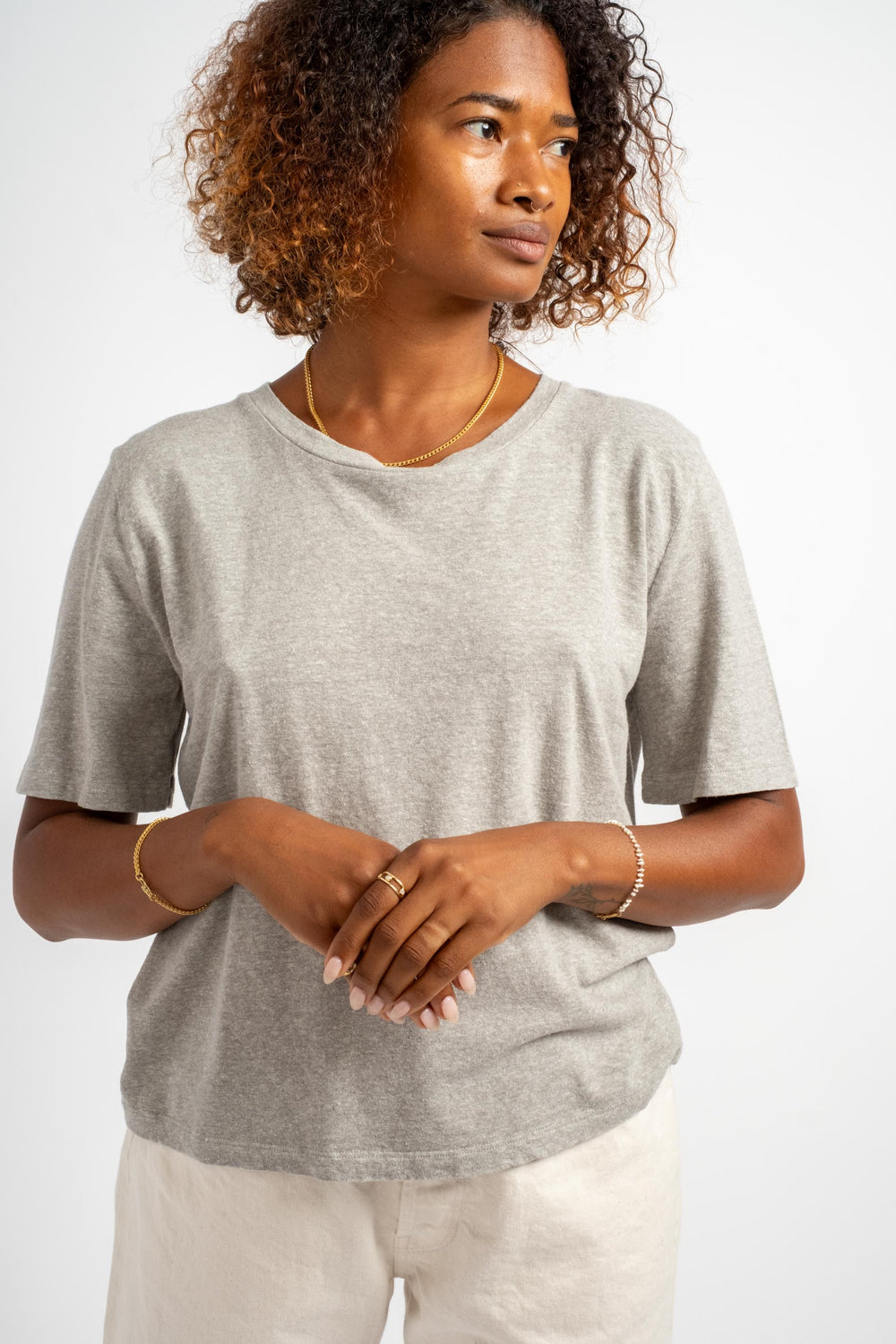 Silverlake Cropped Heather Tee in Athletic Gray
