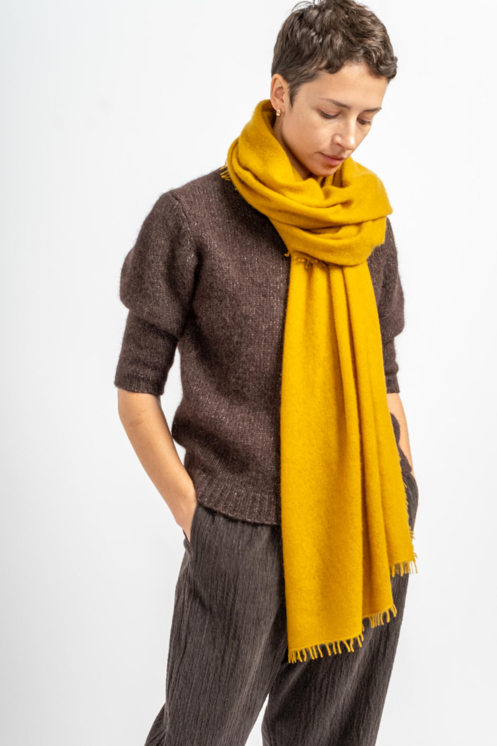 Felted Fringe Shawl in Chinese Yellow