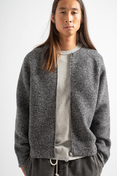 Wool Link Zip Cardigan in Black Twist