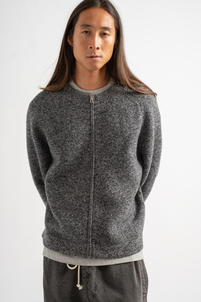 Wool Link Zip Cardigan in Black Twist