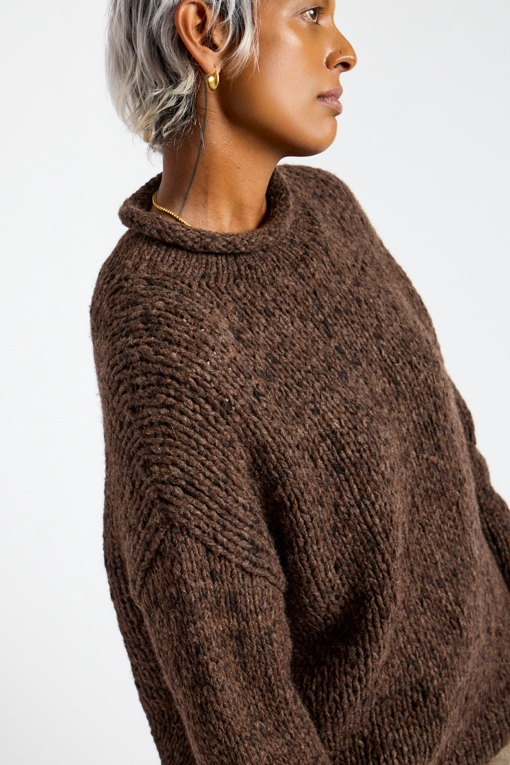 Handknit Paint Rollneck in Black Paint