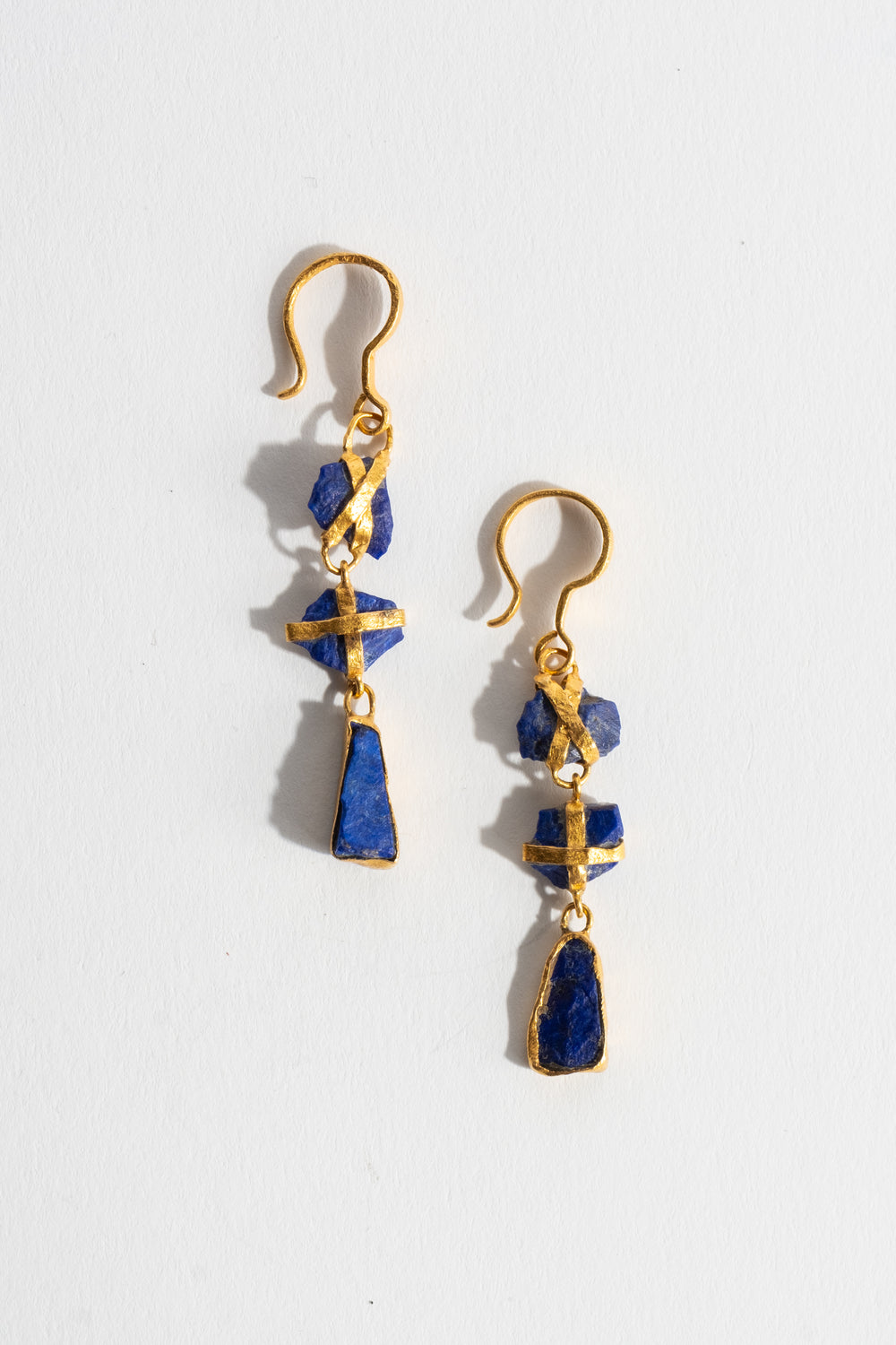 22K Three Drop Lapis Earrings
