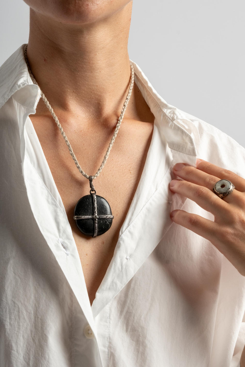Sterling Black Large Cross Wrap Japanese Pendant