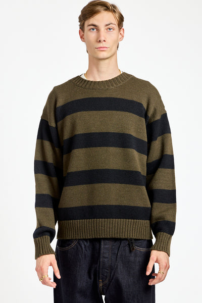 Graphic Striped Crew in Green + Black