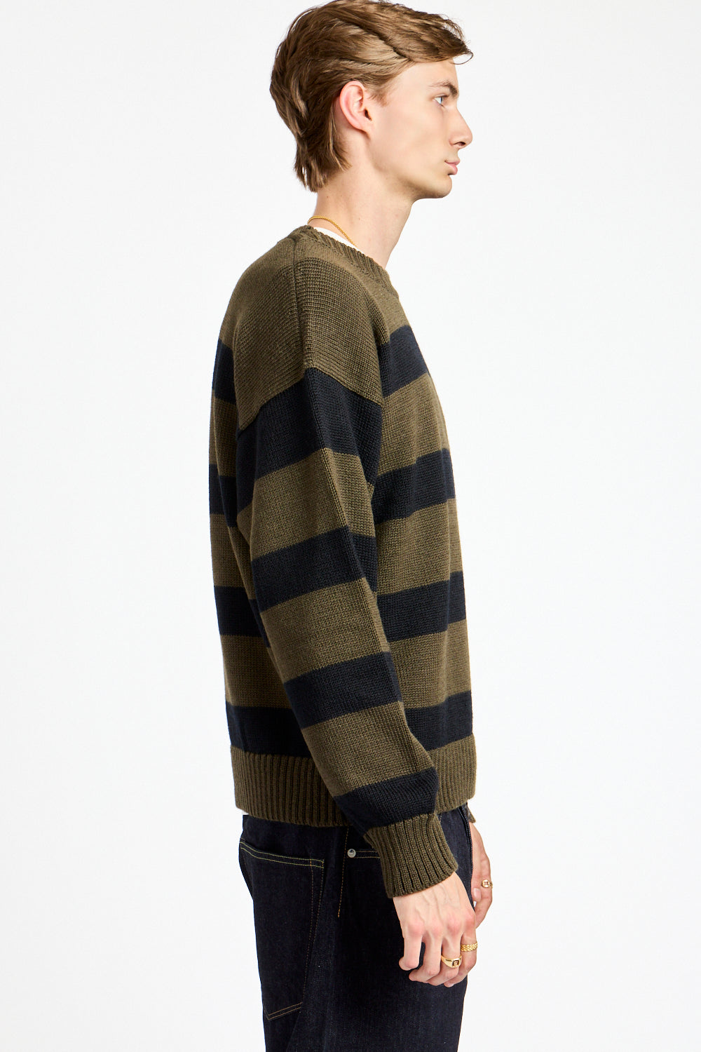 Graphic Striped Crew in Green + Black