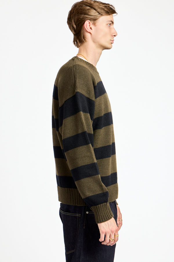 Graphic Striped Crew in Green + Black
