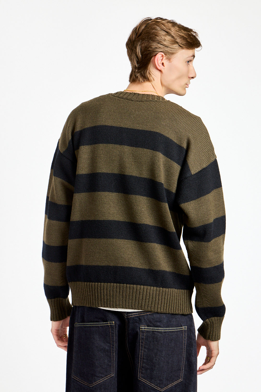 Graphic Striped Crew in Green + Black