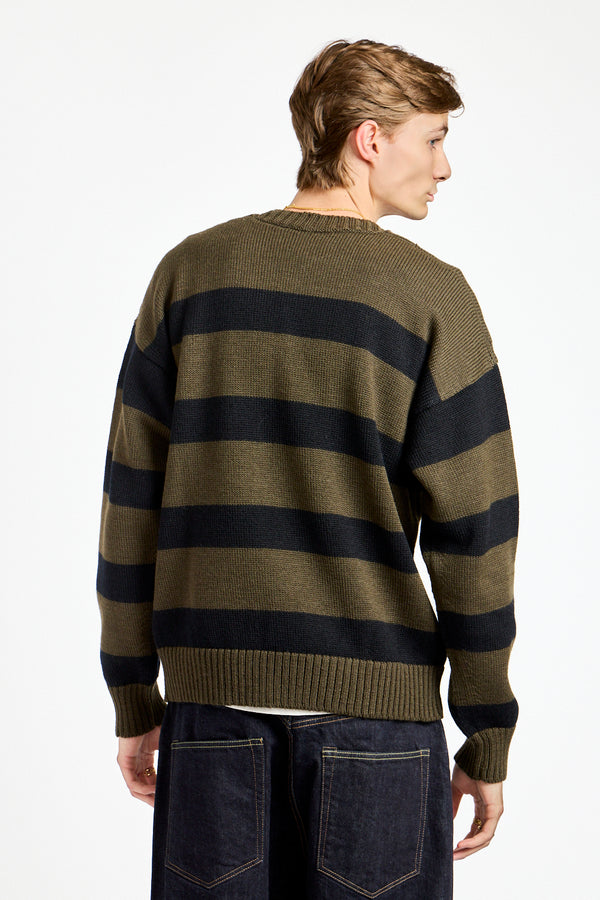 Graphic Striped Crew in Green + Black
