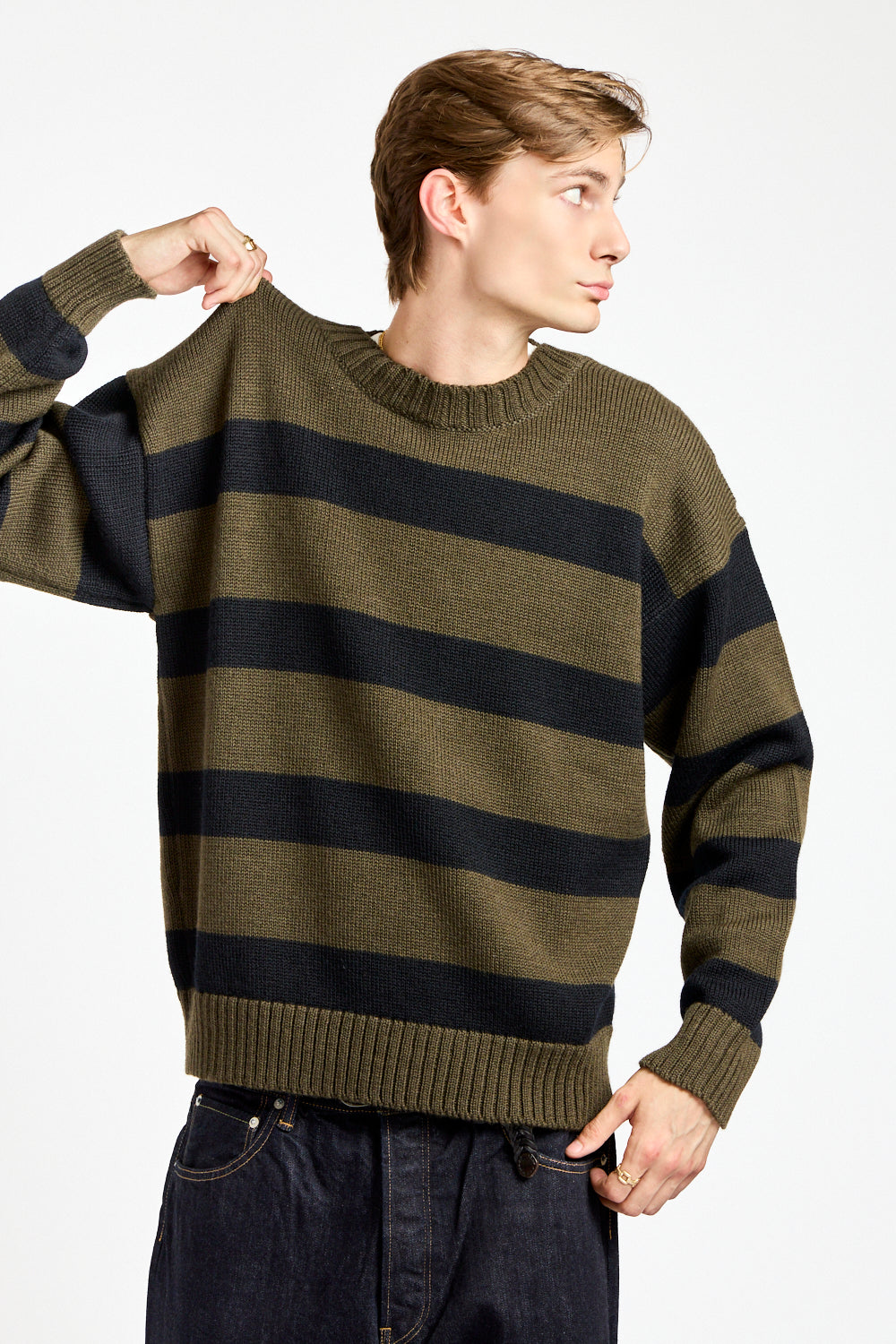 Graphic Striped Crew in Green + Black