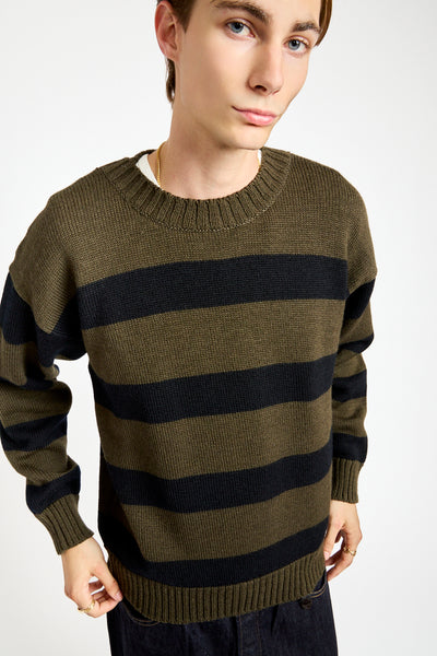 Graphic Striped Crew in Green + Black