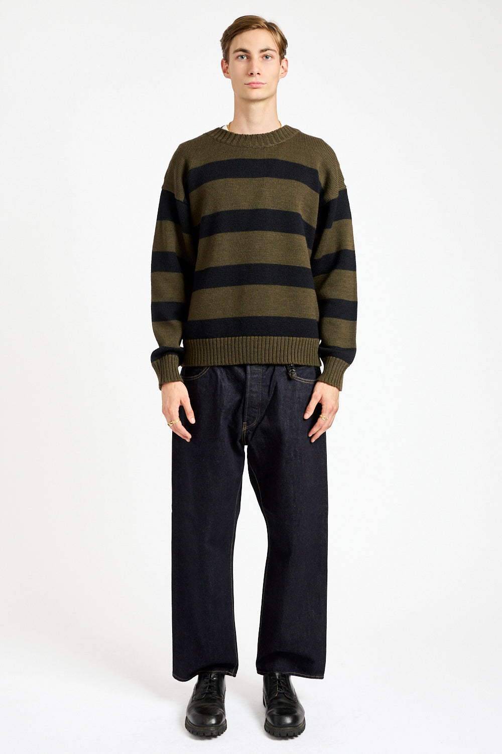 Graphic Striped Crew in Green + Black