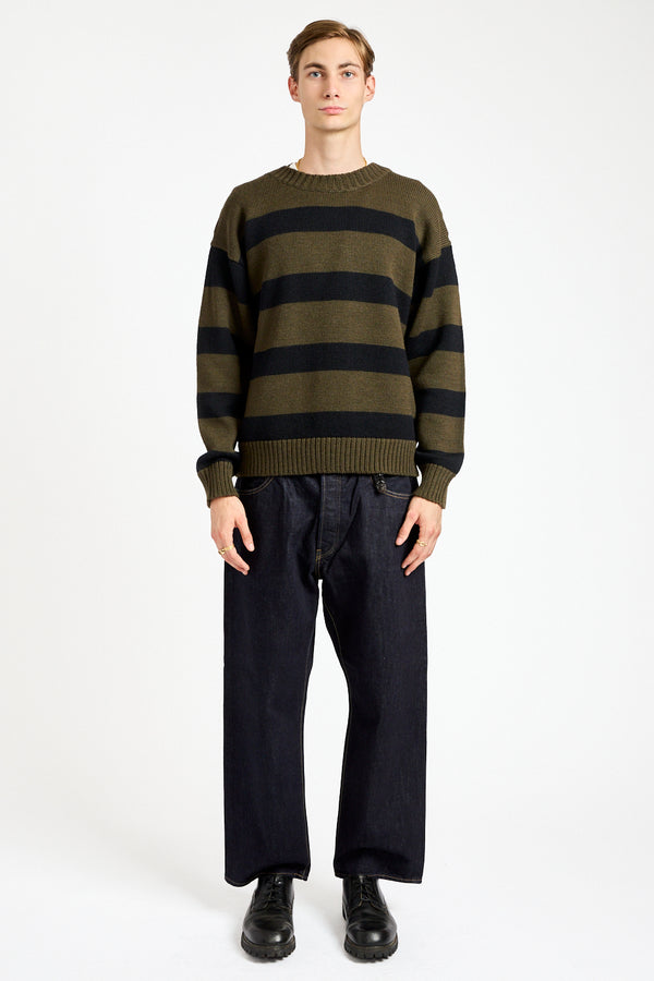 Graphic Striped Crew in Green + Black