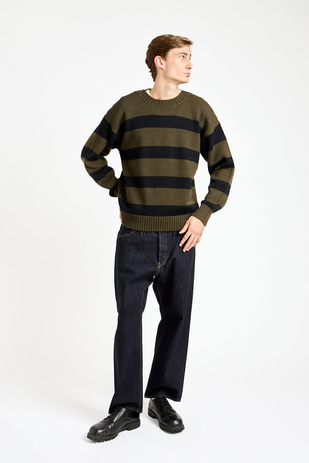 Graphic Striped Crew in Green + Black