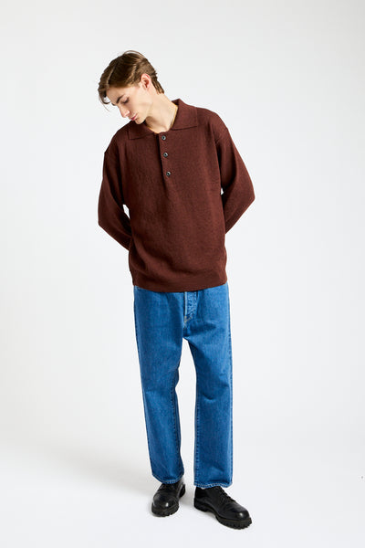 Oversized Knitted Polo in Dark Brown