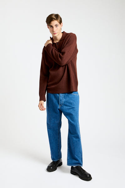 Oversized Knitted Polo in Dark Brown