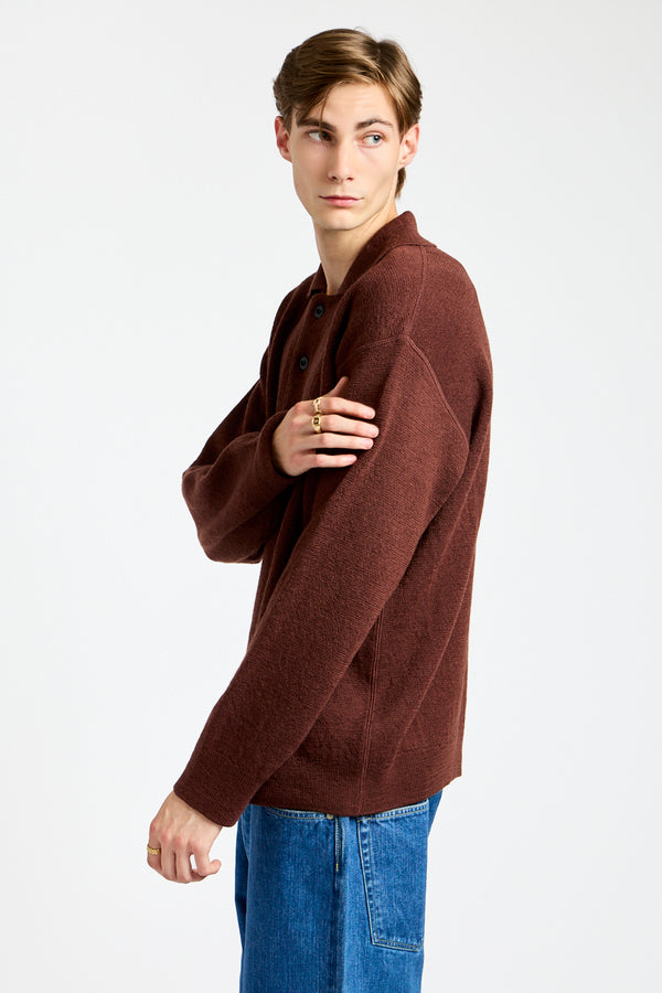 Oversized Knitted Polo in Dark Brown