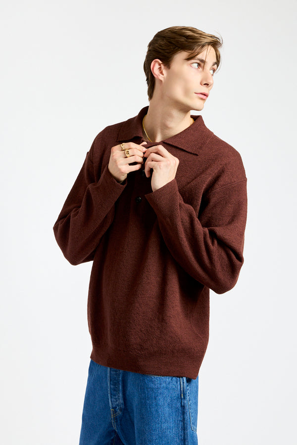 Oversized Knitted Polo in Dark Brown