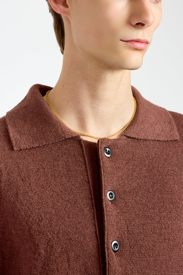Oversized Knitted Polo in Dark Brown