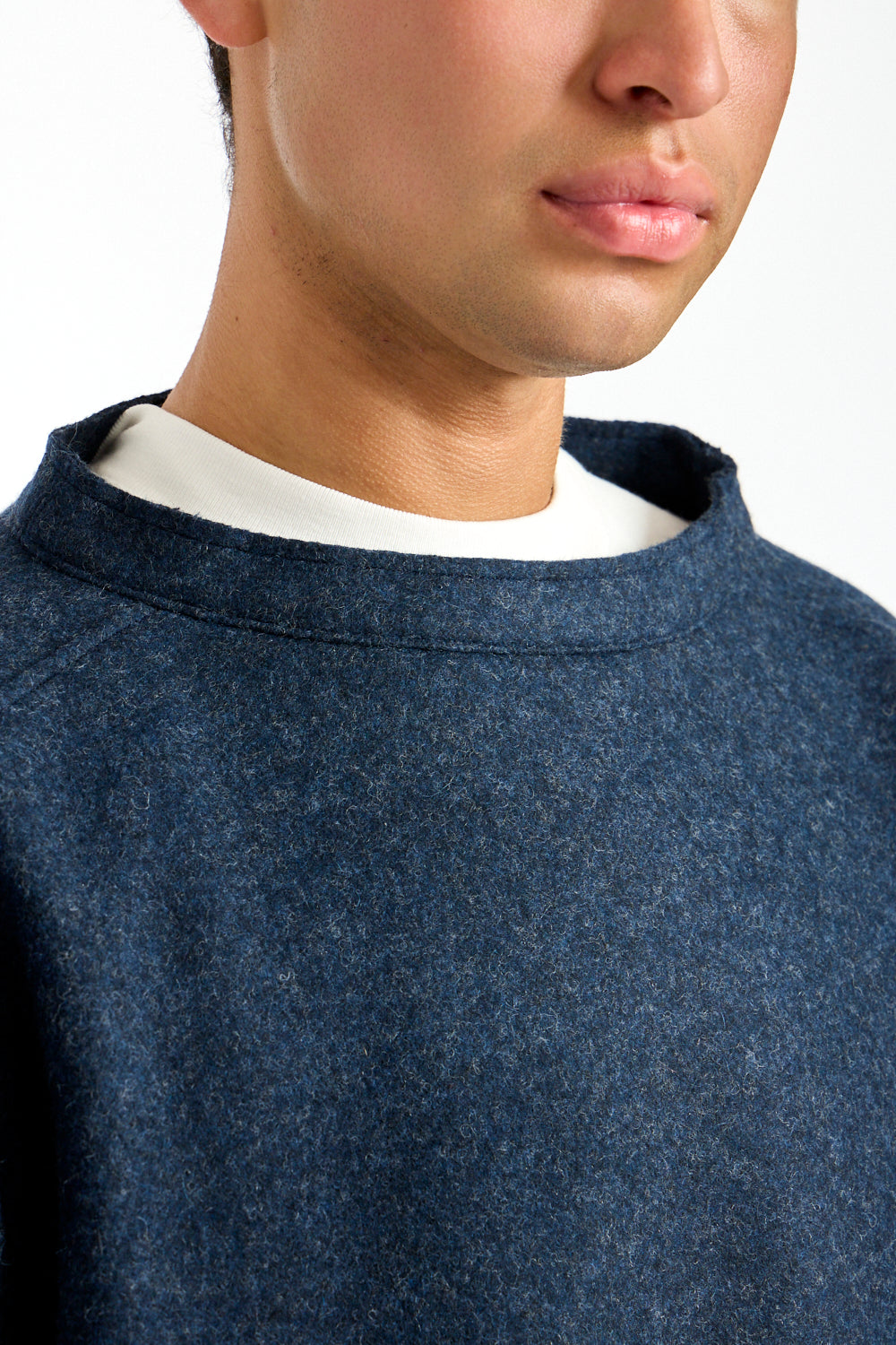 Compressed Wool Knit Pullover in Dark Navy
