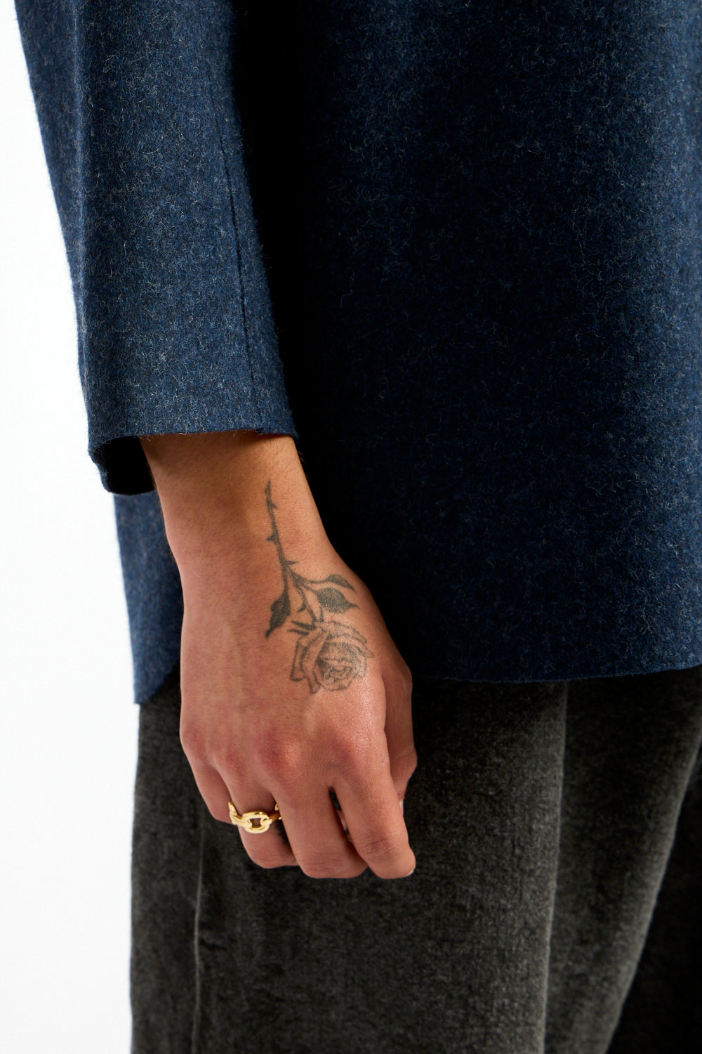 Compressed Wool Knit Pullover in Dark Navy