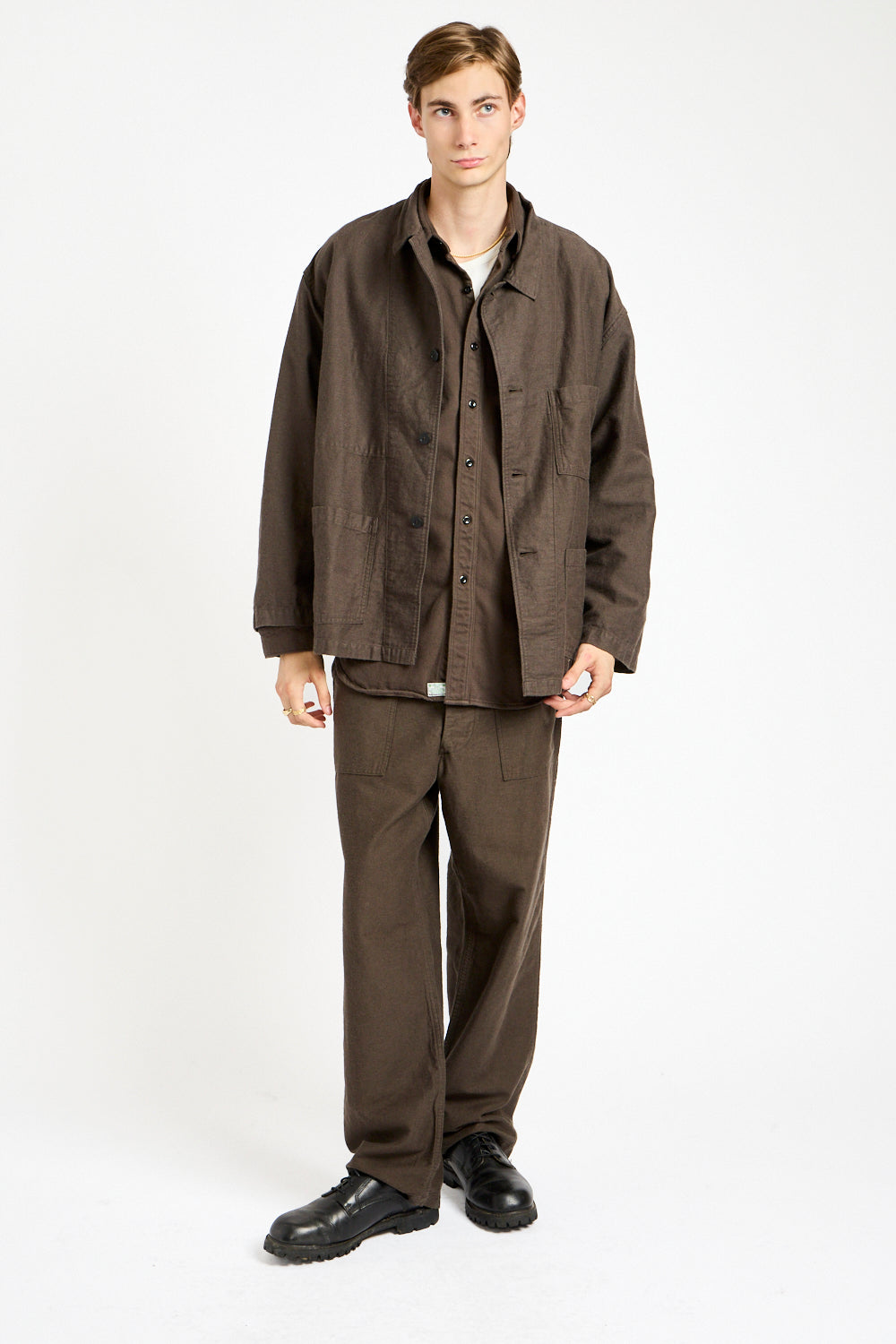 Cotton Linen Moleskin Relax Fit Simple Work Jacket in Charcoal Gray