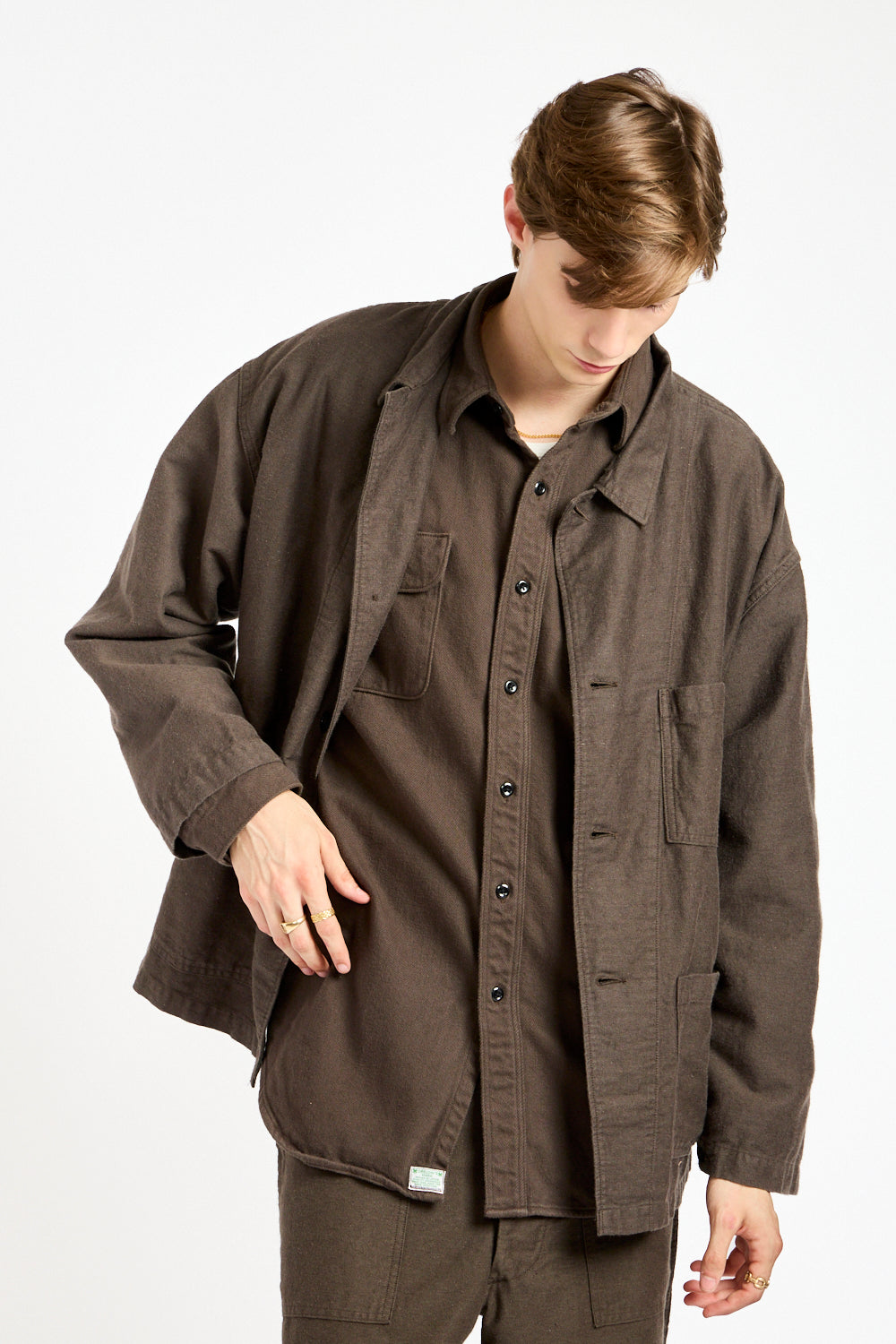 Cotton Linen Moleskin Relax Fit Simple Work Jacket in Charcoal Gray