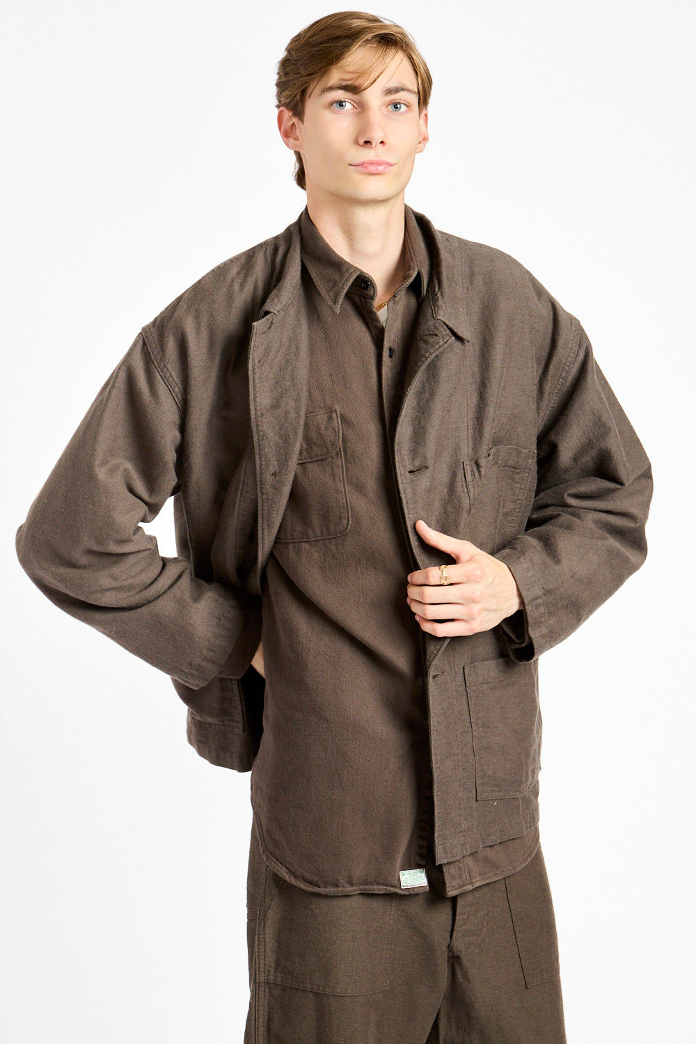 Cotton Linen Moleskin Relax Fit Simple Work Jacket in Charcoal Gray