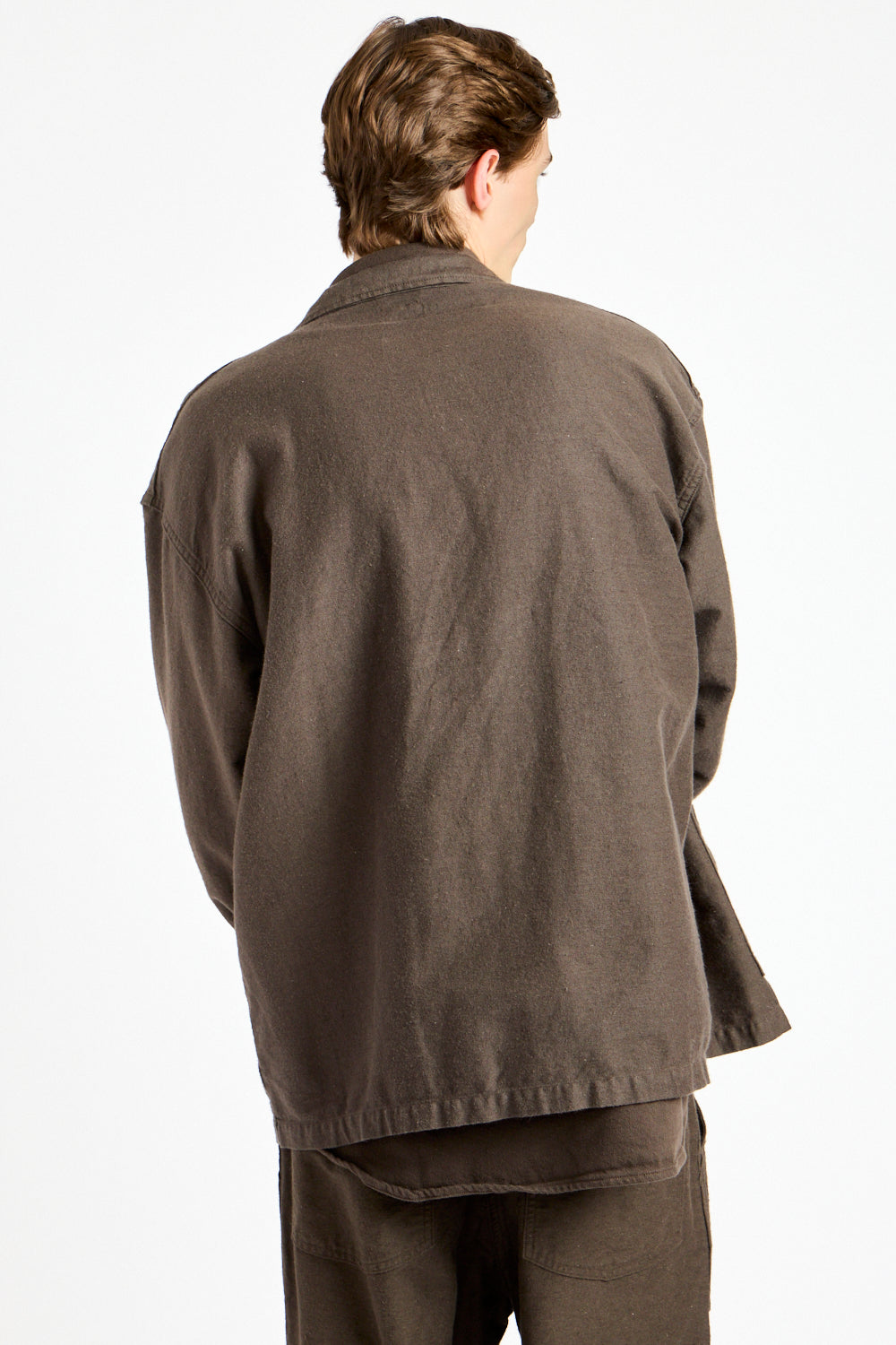 Cotton Linen Moleskin Relax Fit Simple Work Jacket in Charcoal Gray