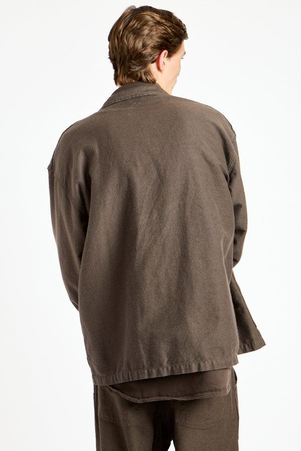 Cotton Linen Moleskin Relax Fit Simple Work Jacket in Charcoal Gray