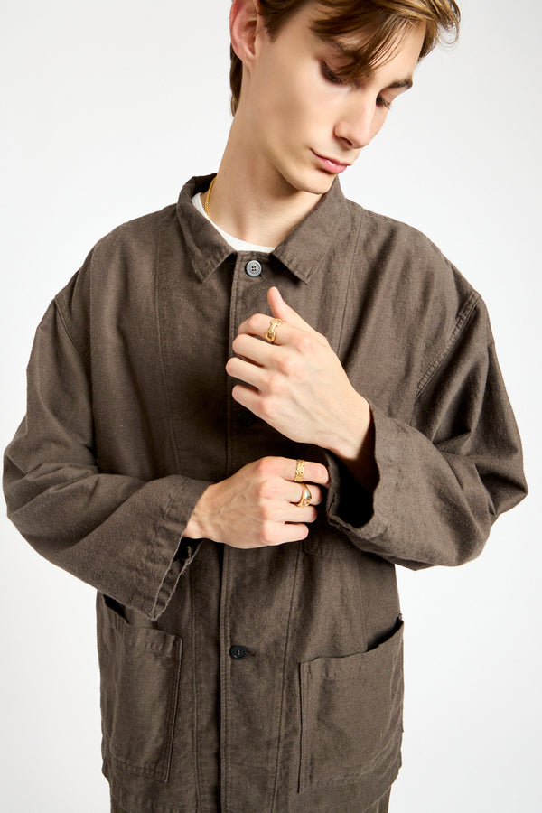 Cotton Linen Moleskin Relax Fit Simple Work Jacket in Charcoal Gray