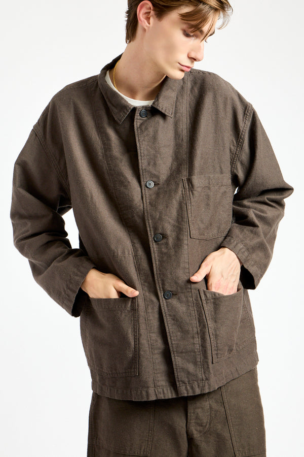 Cotton Linen Moleskin Relax Fit Simple Work Jacket in Charcoal Gray