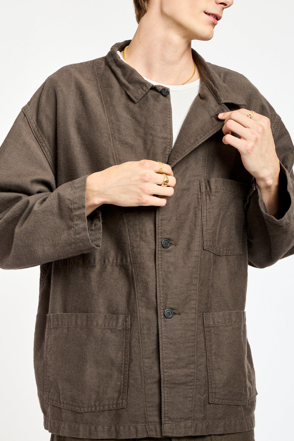 Cotton Linen Moleskin Relax Fit Simple Work Jacket in Charcoal Gray