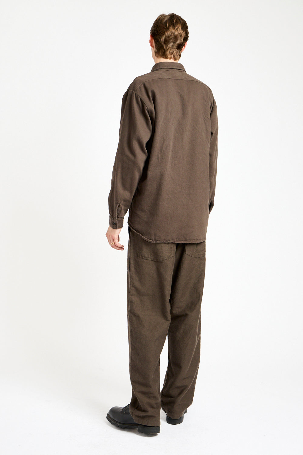 Organic Cotton Relax Fit Flannel Shirt in Coffee Brown