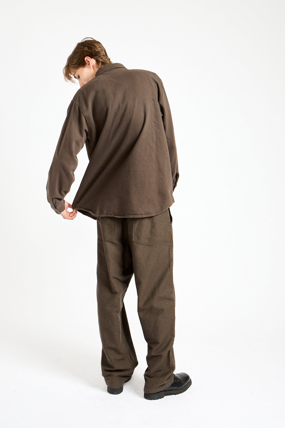 Organic Cotton Relax Fit Flannel Shirt in Coffee Brown
