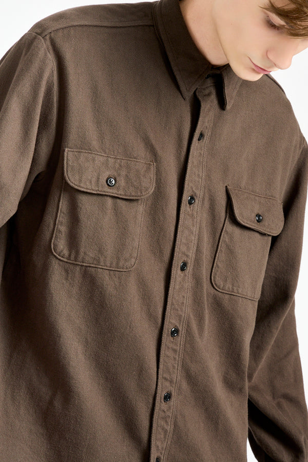 Organic Cotton Relax Fit Flannel Shirt in Coffee Brown
