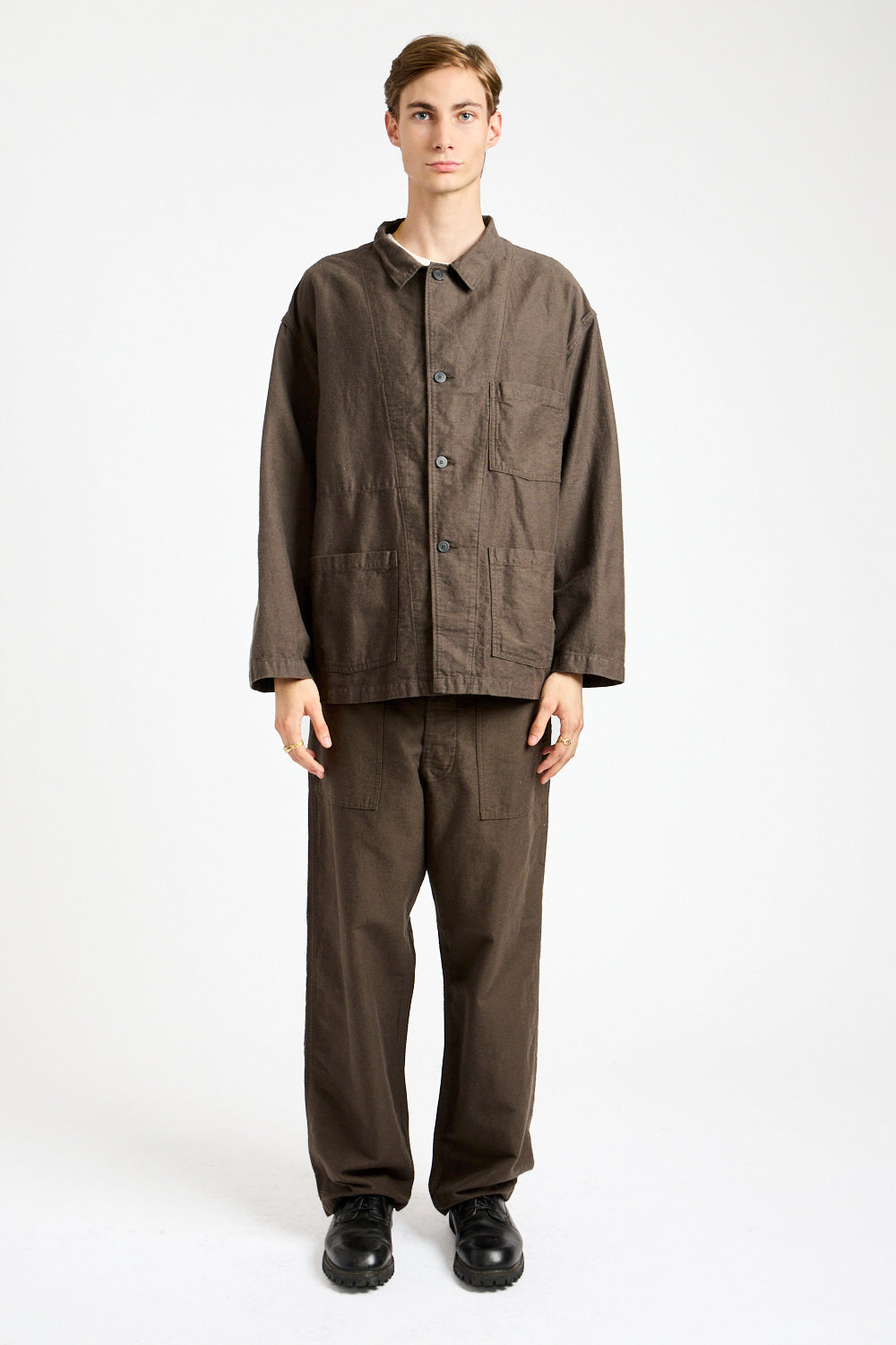 Relax Fit Cotton Linen Moleskin Fatigue Pants in Charcoal Gray