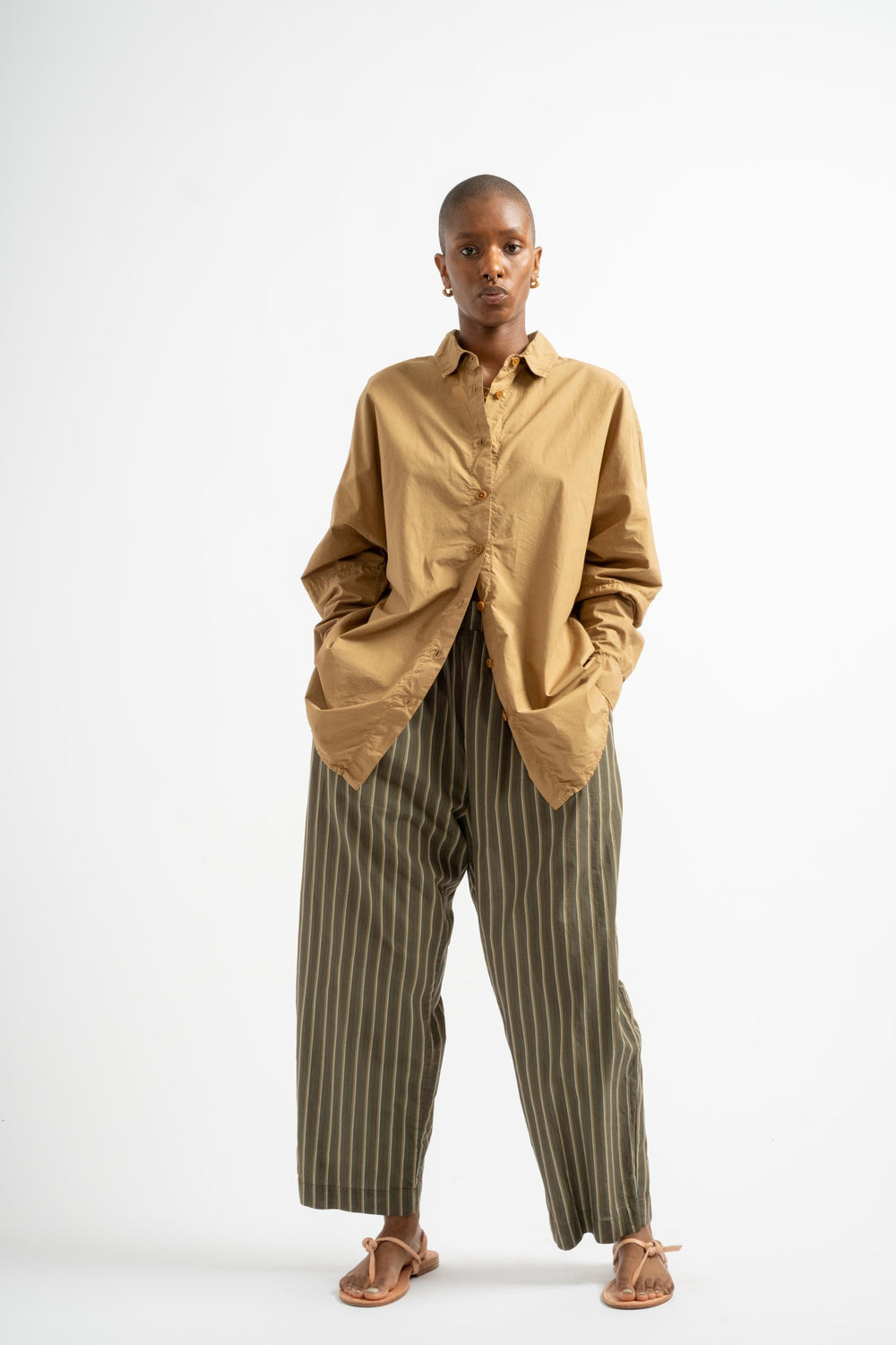 The Elastic Pant in Deadstock Green Stripe