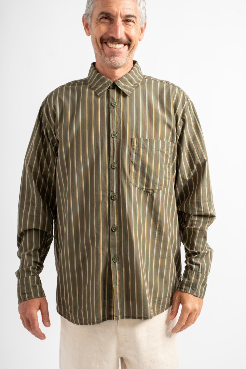 The Men's Shirt in Deadstock Green Stripe